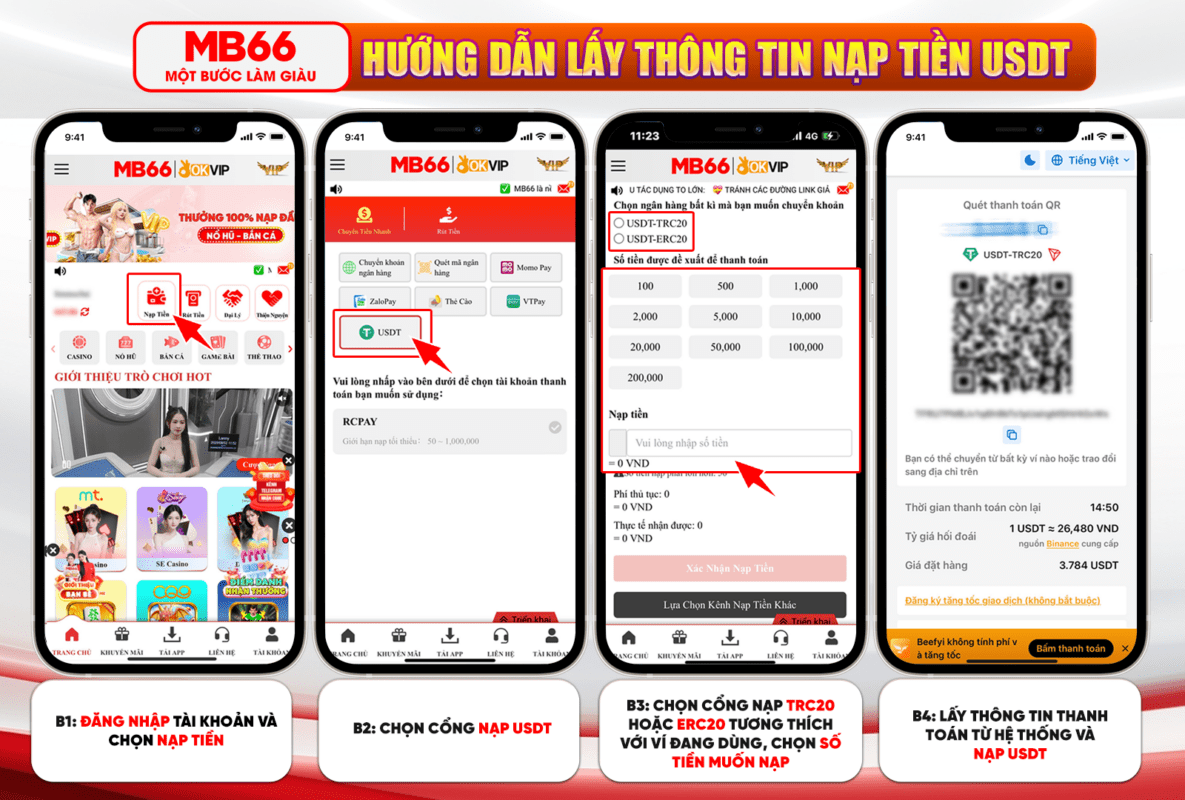 Hướng Dẫn Lấy Thông Tin Nạp USDT Tại MB66